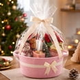 thumbnail image 1 of Gift Baskets Empty, Small Woven Rope Storage Basket with Bow and Ribbons and Gift Wrap, Bowknot Decorative Gifts Basket with Handles, DIY Storage Organizer Basket for Wedding Graduation, 1 of 8