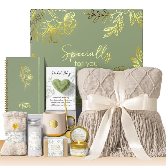 Gift Baskets for Women, 10 Pcs Get Well Soon Gift Basket, Self Care Gifts Sympathy Inspirational Care Package Spa Set, Luxury Birthday Mothers Day Gifts for Mom, Her, Light Tan