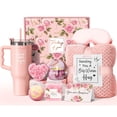 thumbnail image 1 of Gift Baskets for Women, 11 Pcs Rose Relaxing Spa Gift Basket - Care Package w/ Luxury Flannel Blanket 40 oz Tumbler, Beauty Spa Birthday Mother's Day Gifts for Mom Her Wife Sister, Pink, 1 of 9