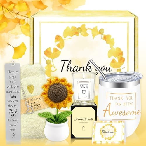 Gift Baskets for Women, Thank You Gifts: Teacher Appreciation, Appreciation for Teachers, Coworkers, Boss, Employees, Nurse, with Crochet Sunflower – Home Decor