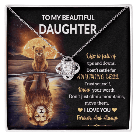 Gift For Beautiful Daughter - Life Is Full Of Ups And Downs - Love Knot Necklace Message Card Gift From Mom Dad Father Mother For Birthday Graduation Wedding