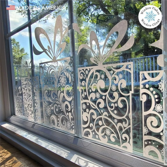 Gift Border Window Cling Decals. Christmas Window Decoration Home decor. Holiday Stickers for Window and Glass. Made in America.