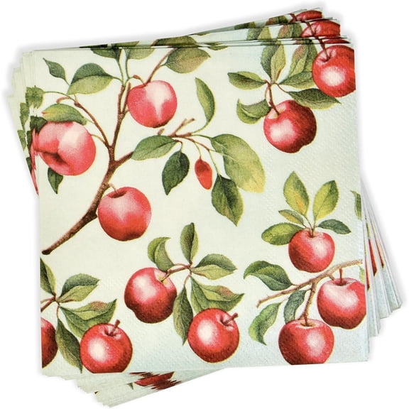 Gift Boutique - 100 Apples Cocktail Napkins Disposable Paper Fruit Tree Fall Harvest Apple Leaf Dessert Napkin Autumn Wedding Dinner Party Supplies Decor