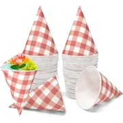 Gift Boutique Gingham Snow Cone Disposable Paper Cups, Red & White, 100 Count