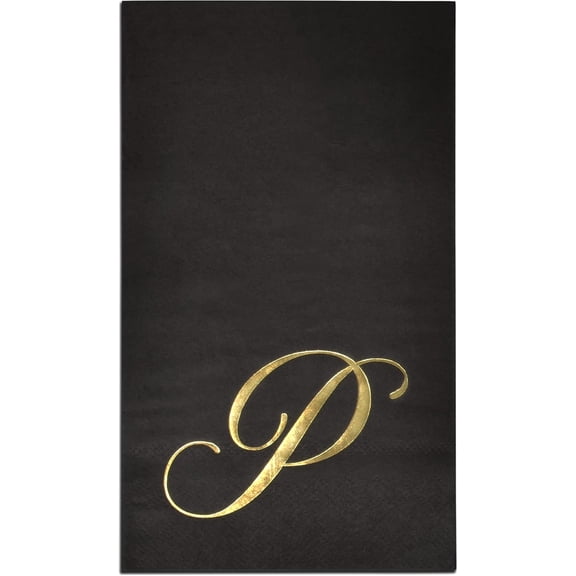 Gift Boutique Gold Monogram on Black Letter Disposable Paper Napkins