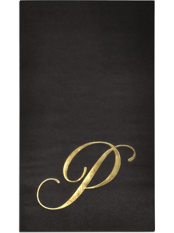 Gold Monogram on Black Letter Disposable Paper Napkins