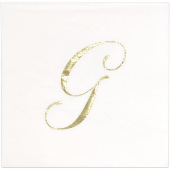 Gift Boutique 100 Gold Monogram Cocktail Napkins Letter G Disposable Paper Pack Elegant Metallic Golden Foil Hand Napkin for Powder Room Wedding Holiday Birthday Party Baby Shower Decorative Towels