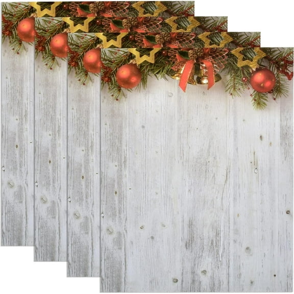 Gift Boutique Christmas Stationery Paper Letterhead Sheets 100 Pack Holiday Xmas Winter Rustic Wood & Pine Design For Writing Letters Office Notes Wedding Invitation & Printing Supplies Size 8.5" X 11