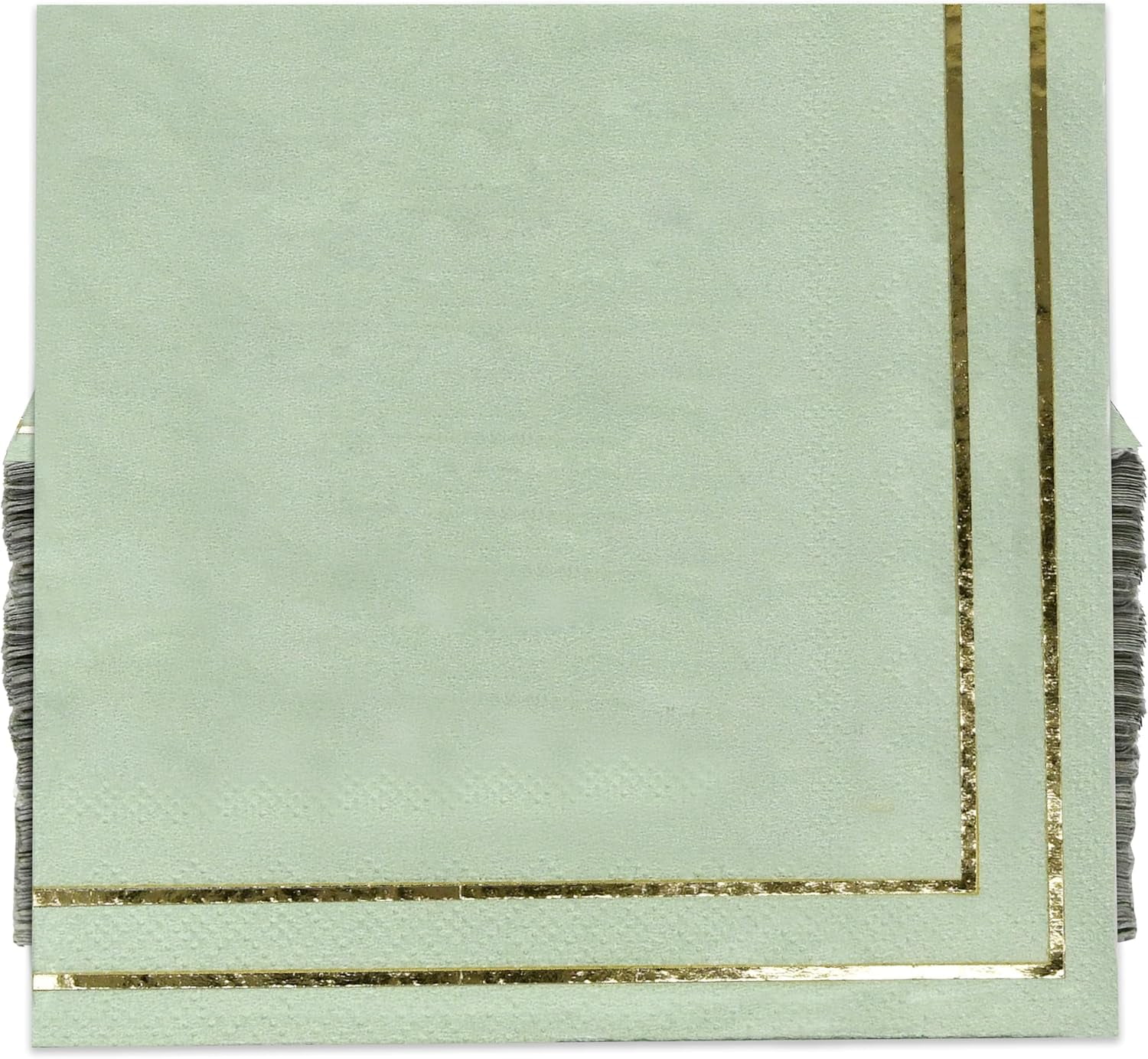 Gift Boutique 100 Gold and Sage Green Cocktail Beverage Napkins Metallic Golden Foil Trim Stripe Disposable Paper Dessert Napkin for Wedding Holiday Baby Shower Graduation Party Supplies Decorations