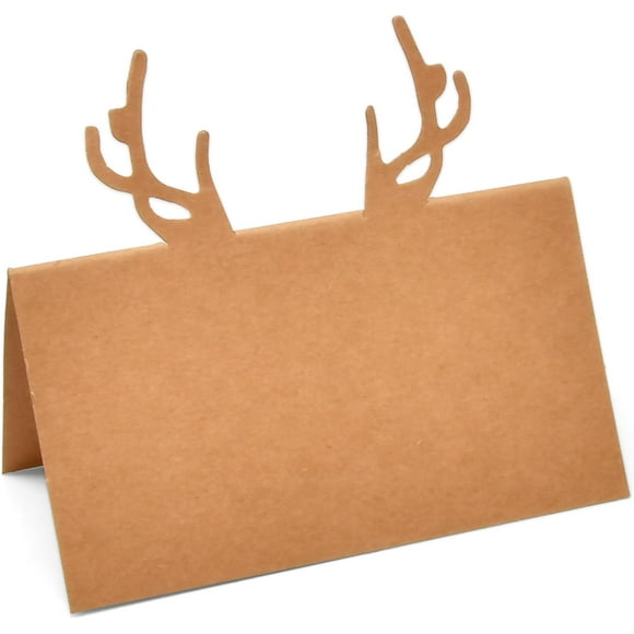 Gift Boutique 100 Pack Christmas Place Cards with Reindeer Antlers Design Folded Tent Seating Name Cards for Holiday Dinners, Winter Weddings, and Party Table Decorations 2" x 3.5"
