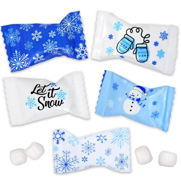 Gift Boutique 100 Pieces Winter Christmas Butter Mint Candies Bag Individually Wrapped Holiday Mint Candy 13oz Xmas Blue Let It Snow Stocking Filler Party Supplies