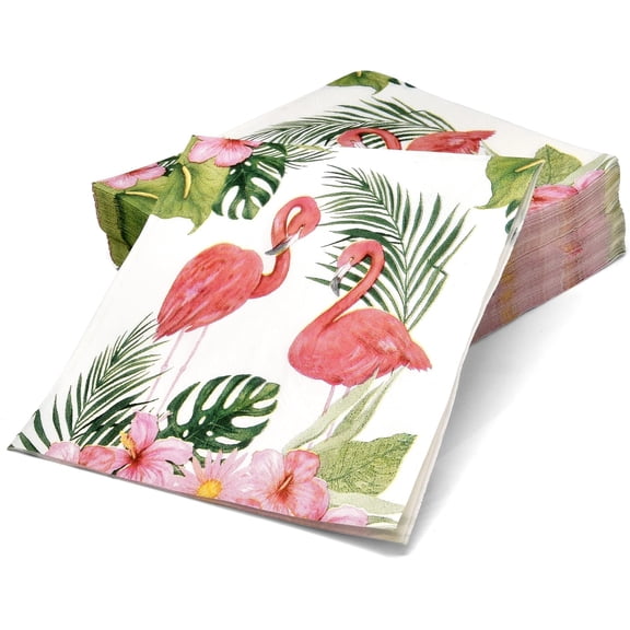 Gift Boutique Flamingo Cocktail Napkins, 100 Count, 3-Ply Disposable Paper Beverage Napkins, Tropical Luau Party, 5x5 Folded Pink Green