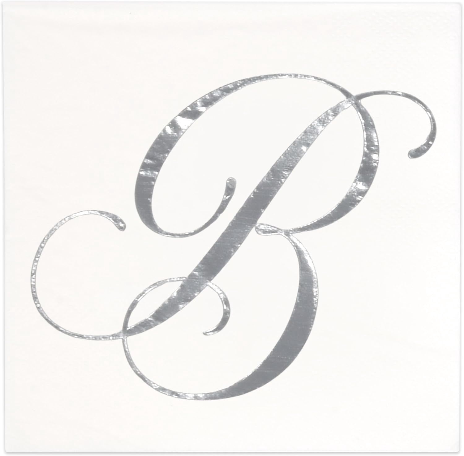 Gift Boutique 100 Silver Monogram Cocktail Napkins Letter B Disposable Paper Pack Elegant Metallic Silver Foil Hand Napkin for Powder Room Wedding Holiday Birthday Party Baby Shower Decorative Towels