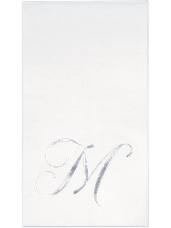 100 Silver Monogram on White Napkins
