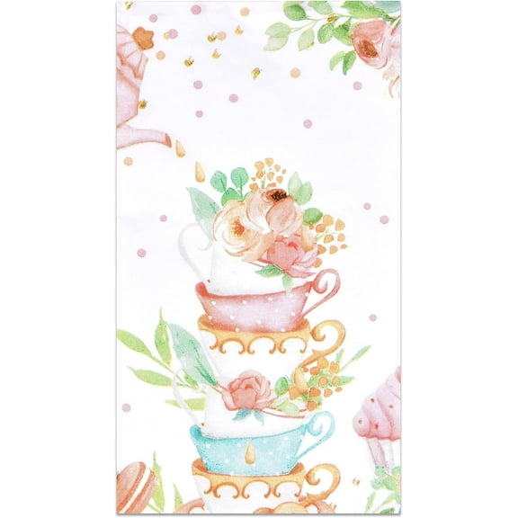 Gift Boutique 100 Tea Cup Guest Napkins Disposable Paper Stack of Teacups Dinner Hand Napkin for Spring Party Bathroom Baby Shower Decorative Towel