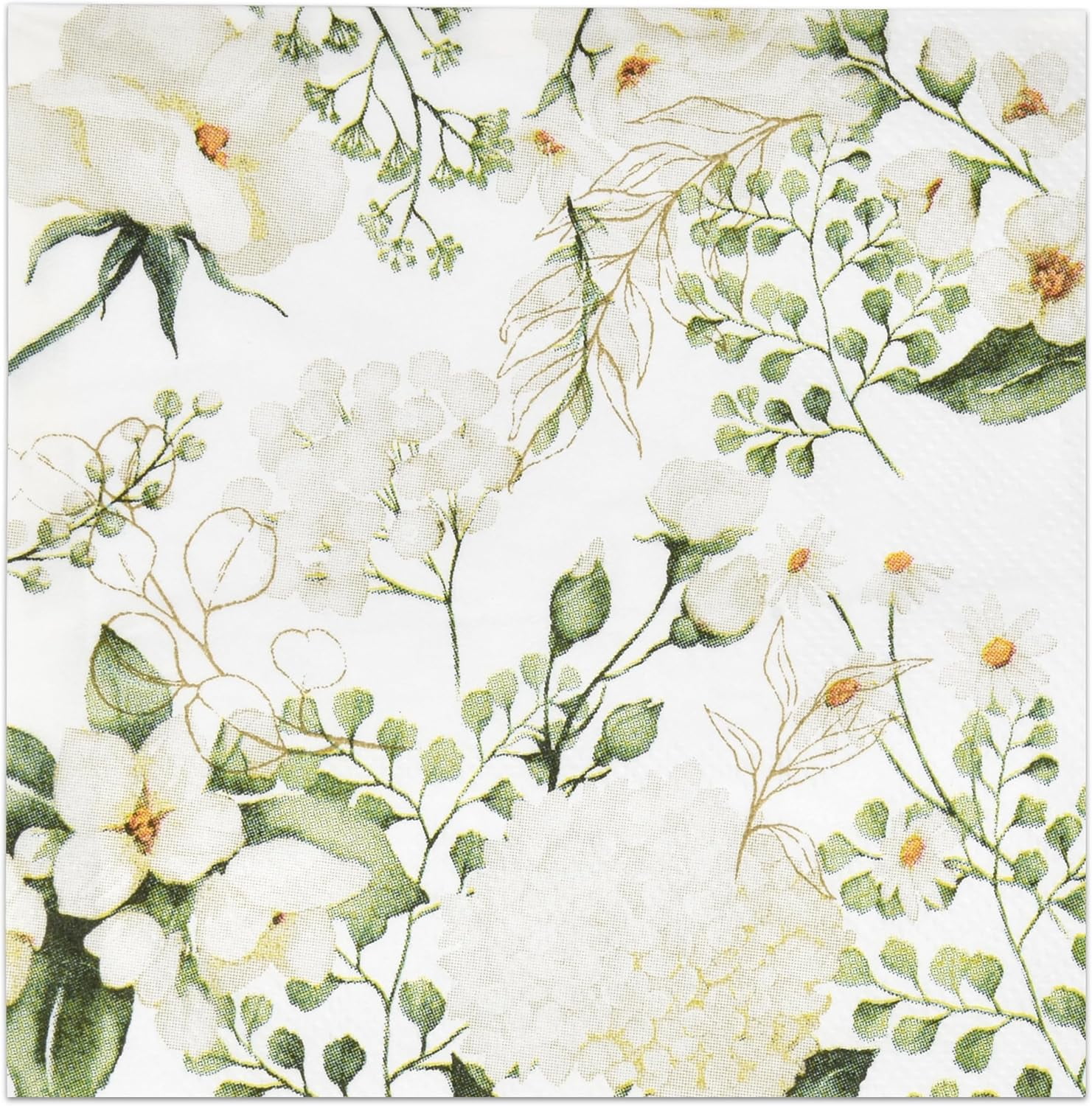 Gift Boutique 100 White Floral Cocktail Beverage Napkins Disposable Paper Spring Blossom Flowers Greenery Dessert Napkin for Wedding Holiday Bridal & Baby Shower Tableware Party Supplies