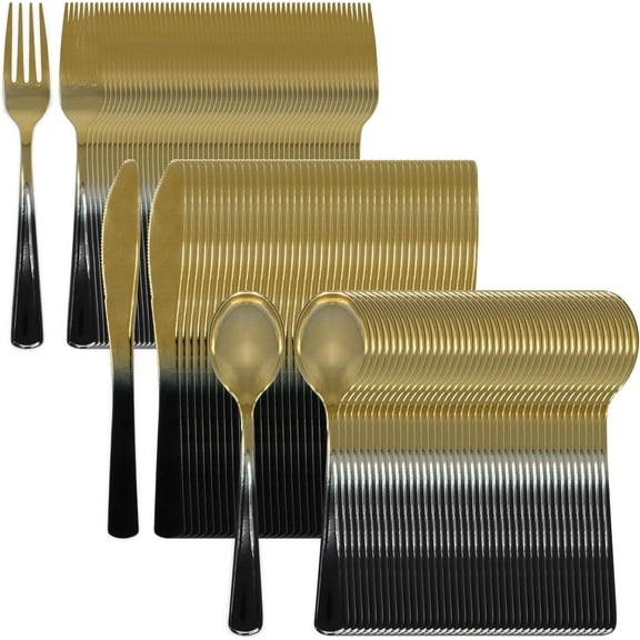 Gift Boutique Black and Gold Plastic Cutlery Set