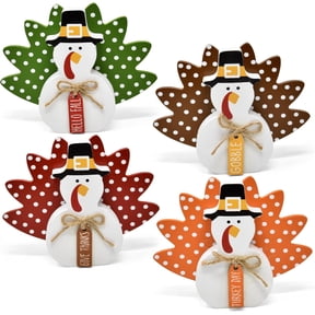 Gift Boutique 4 Pack Wooden Thanksgiving Turkey Table Decorations