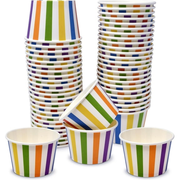 Gift Boutique 48 Pack Rainbow Stripes Paper Snack Cups, 10 oz Disposable Dessert Bowls, Colorful Ice Cream & Treat Cups for Parties and Events