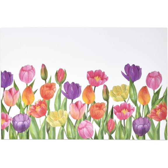 Gift Boutique 50 Pcs Disposable Watercolor Tulip Paper Place Mats, 11" x 17" Rectangle Tulips Flower Coated Placemat for Spring Summer Floral Table Setting Party Supplies