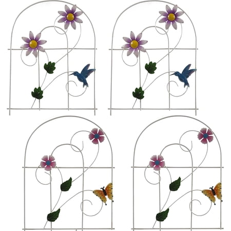 Gift Boutique Decorative Painted Metal Garden Fence 4 Pack Flower Design Border Edge Gate for Yard Patio Lawn Landscape and Outdoor Decor