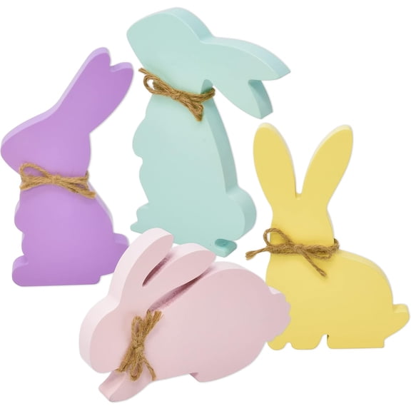 Gift Boutique Easter Bunny Tabletop Decorations Wooden Rabbit Centerpieces Rustic Spring Home Decor 4 Count Pastel Set