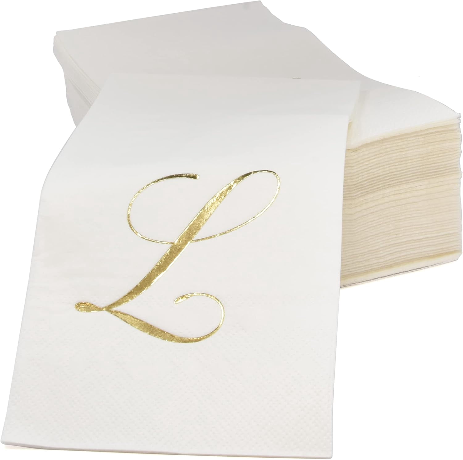 Gift Boutique Gold Monogram Guest Napkins Letter L, 100 Count 2-Ply Disposable Paper Napkins, White & Metallic Foil, 15 x 12.75 Inches