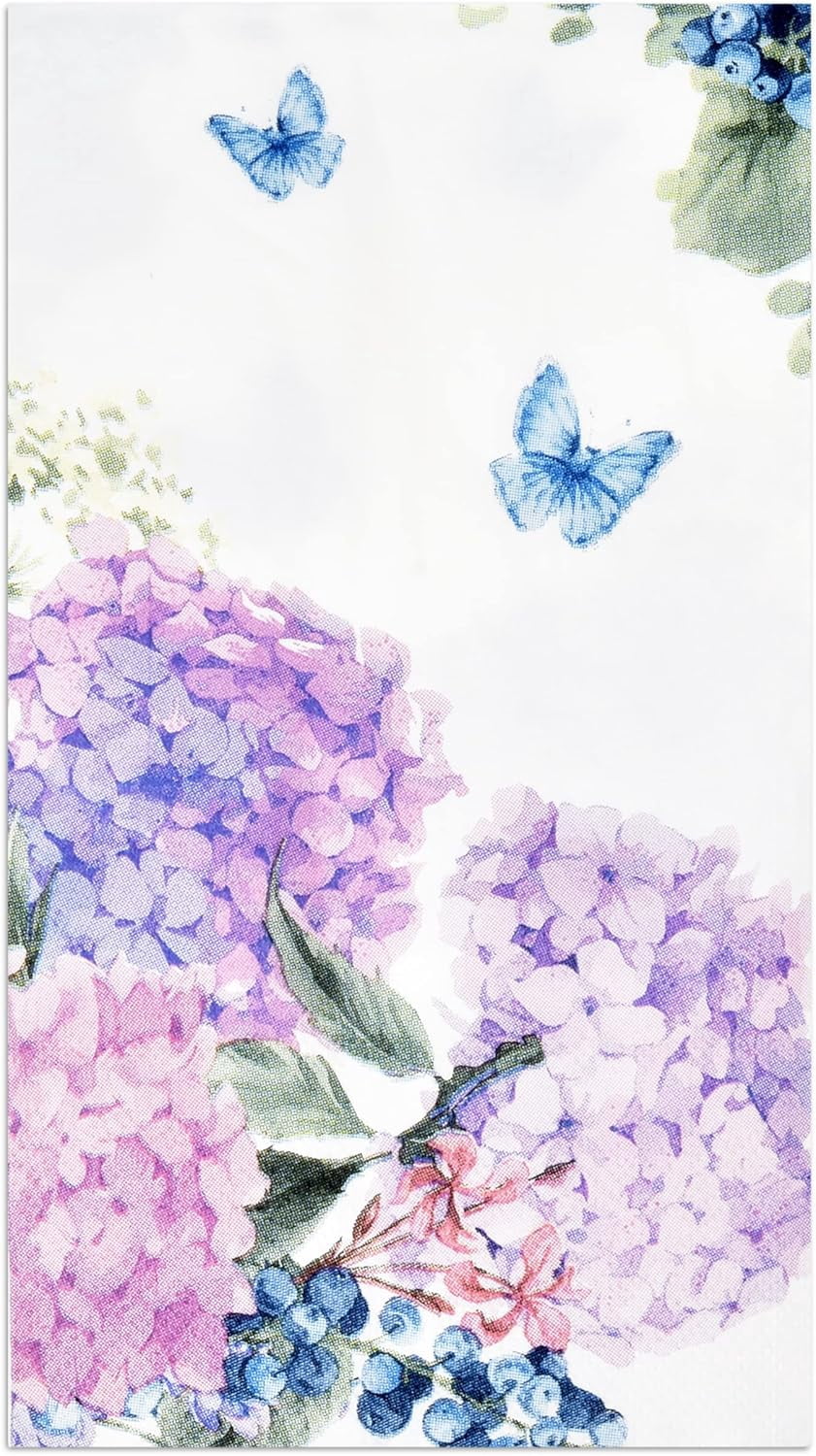 Gift Boutique 100 Hydrangea Flowers Guest Napkins Floral Disposable Paper Dinner Napkin Towels Decorative Purple Pink Blue Flower for Wedding Bathroom Bridal Shower Party Easter Butterfly Summer Sprin