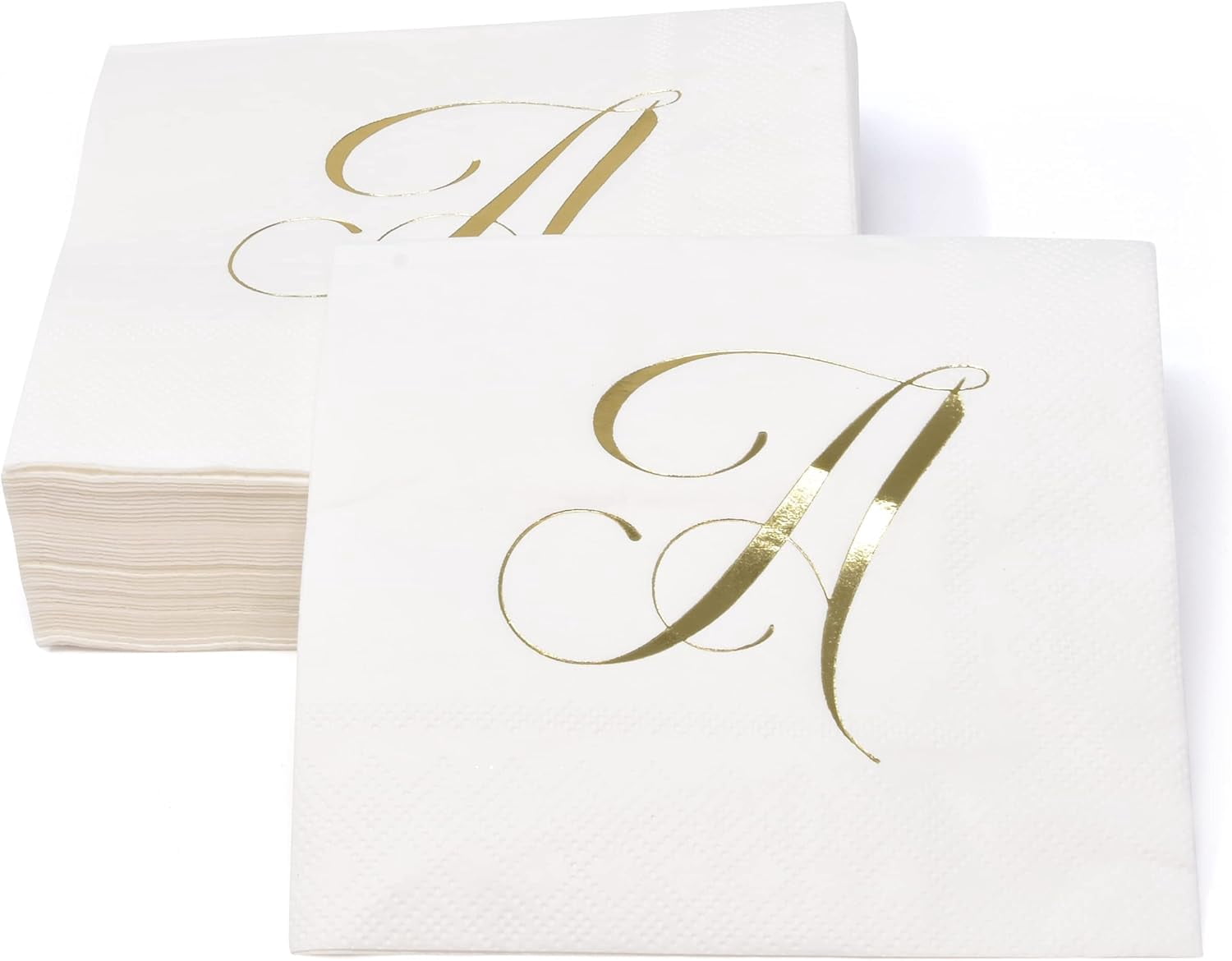 Gift Boutique Monogram Cocktail Napkins, Gold Foil Letter A, 100 Count 2-Ply Disposable Paper Napkins, 10x10 Inch Party Wedding Beverage Napkins