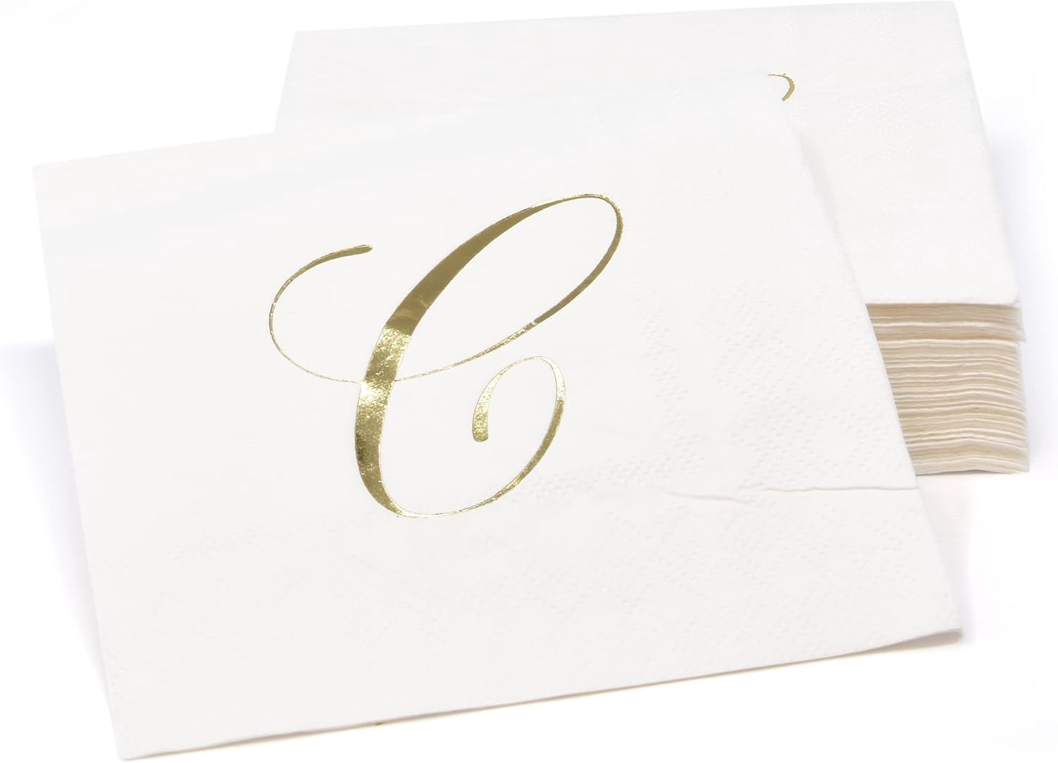 Gift Boutique Monogram Cocktail Napkins Letter C, Gold Foil Disposable Paper Beverage Napkins, 100 Count, 2-Ply, 10x10 Unfolded, Party & Wedding Decor