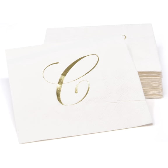 Gift Boutique Monogram Cocktail Napkins Letter C, Gold Foil Disposable Paper Beverage Napkins, 100 Count, 2-Ply, 10x10 Unfolded, Party & Wedding Decor