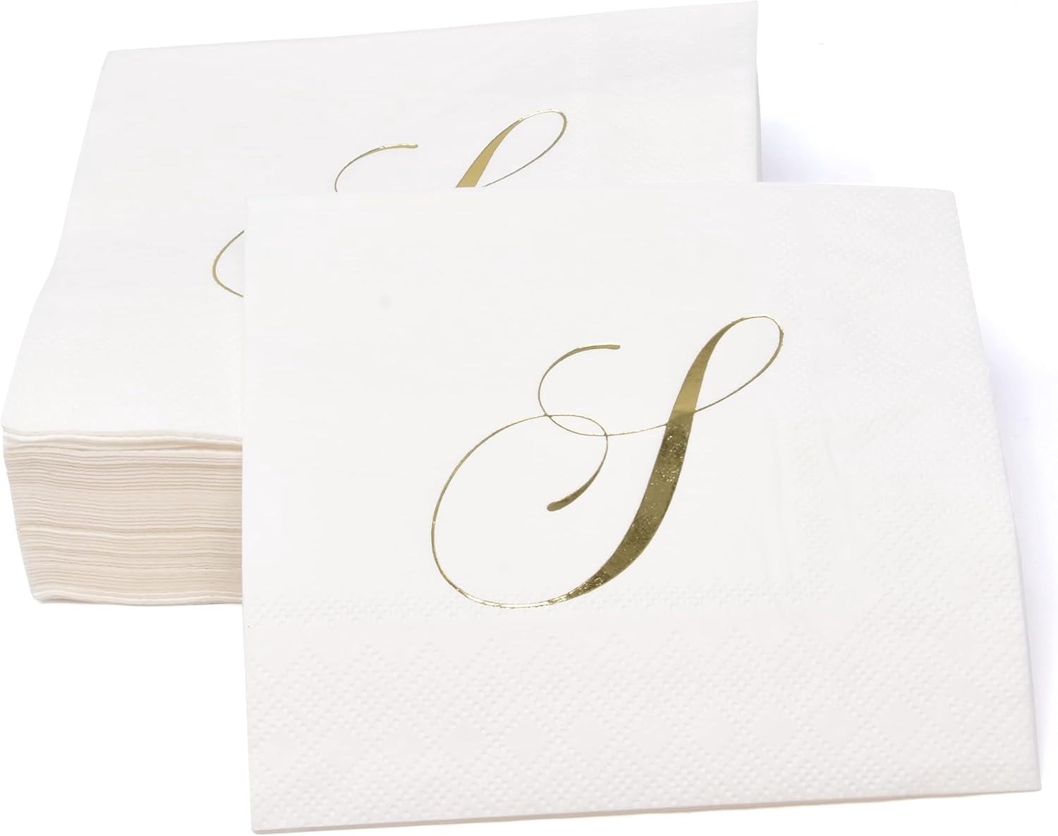 Gift Boutique Monogram Cocktail Napkins Letter S, Gold Foil Disposable Paper Napkins, 100 Count, 5x5 Folded, Party Wedding Bathroom Decor