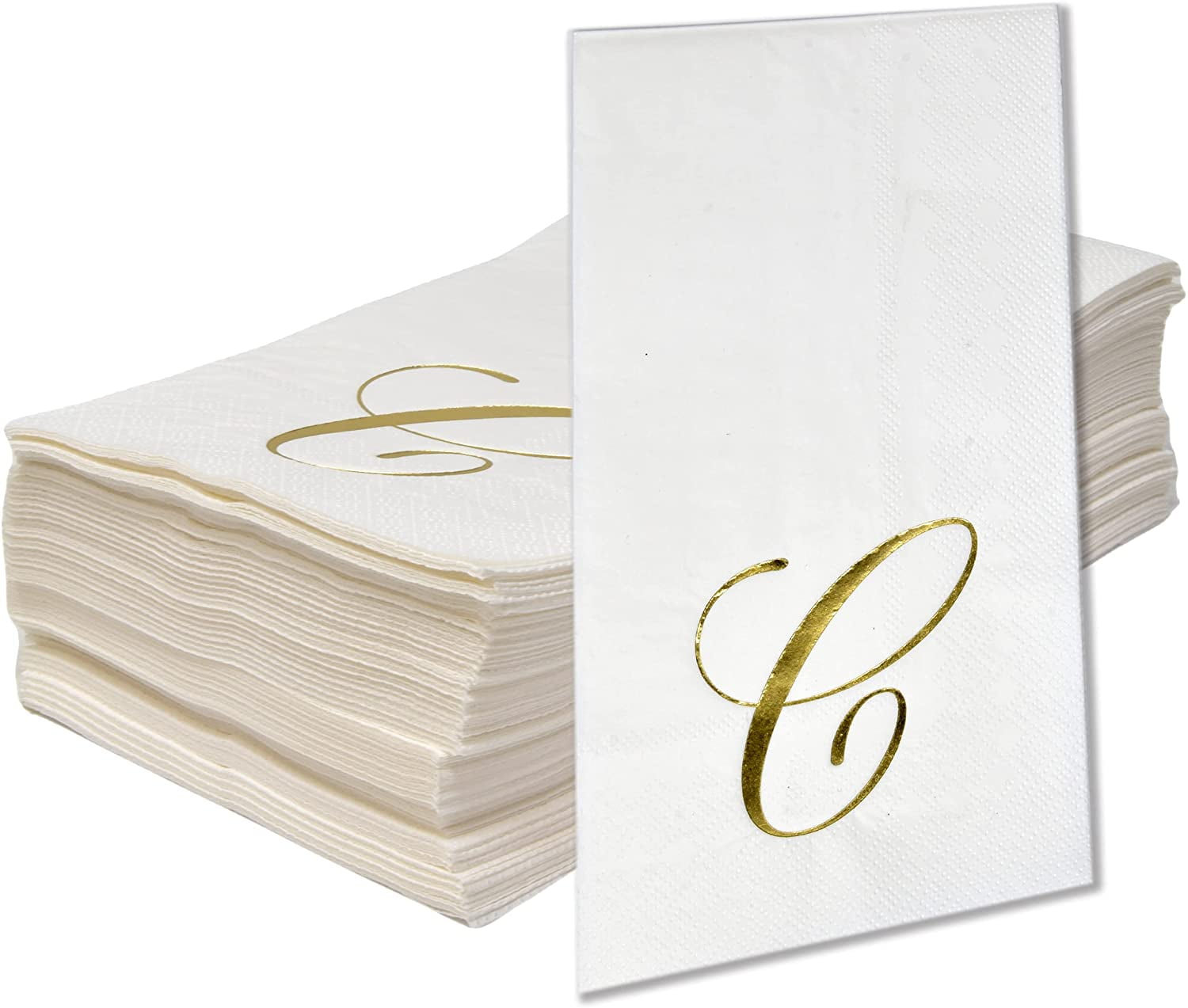 Gift Boutique Monogram Guest Napkins Letter C, 100 Count Gold Foil Disposable Paper Napkins, 2-Ply White Decorative Party Bathroom Towels