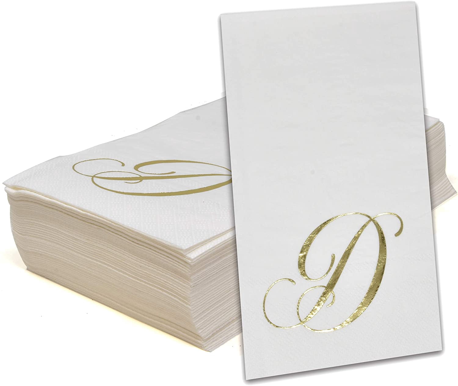 Gift Boutique Monogram Guest Napkins Letter D, 100 Count 2-Ply Disposable Paper Napkins, Gold Foil White Decorative Hand Towels for Wedding Party Bathroom