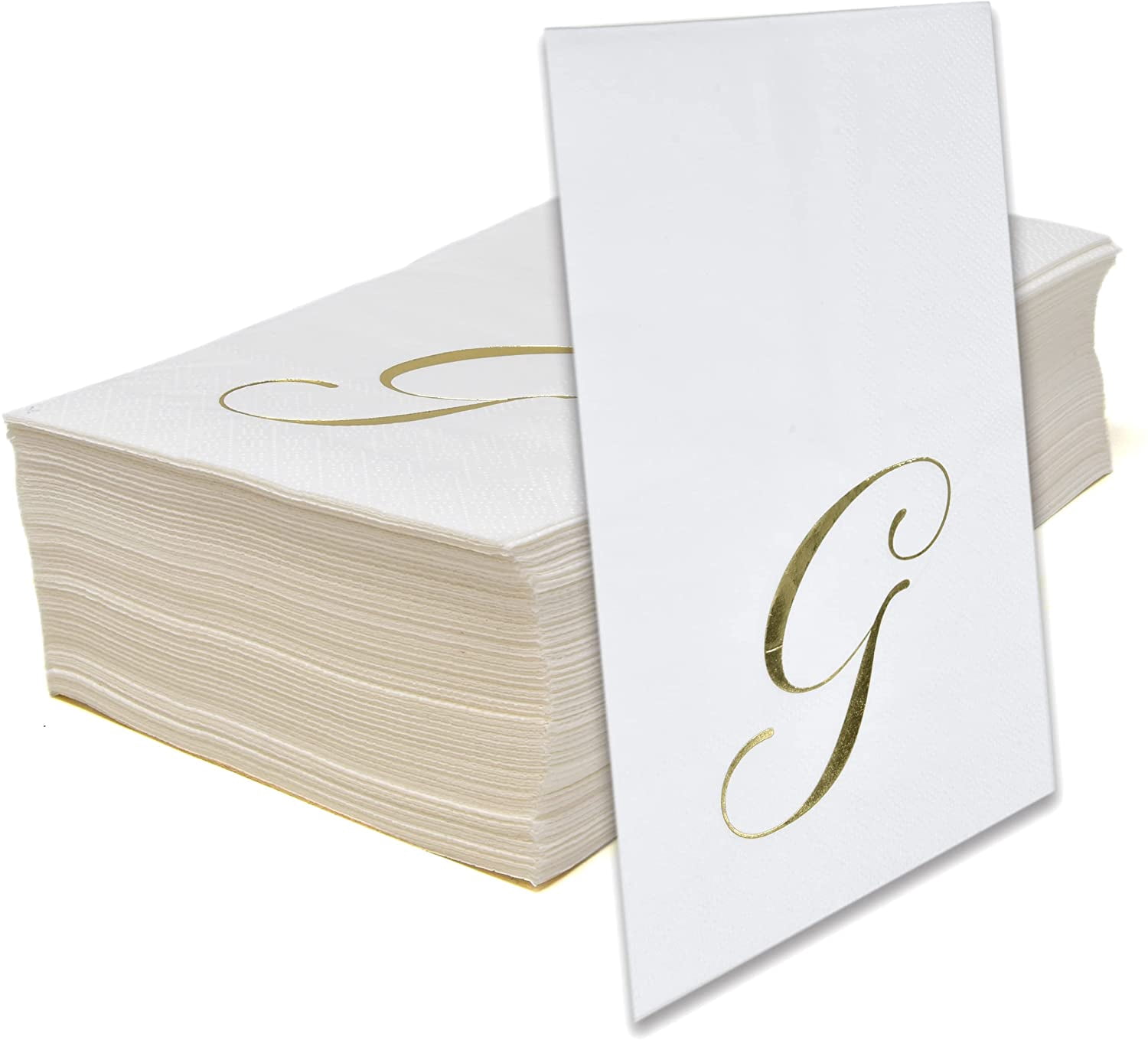 Gift Boutique Monogram Guest Napkins Letter G, Gold Foil Paper Napkins, 2-Ply Disposable, 100 Count, 15 x 12.75 in, White & Gold