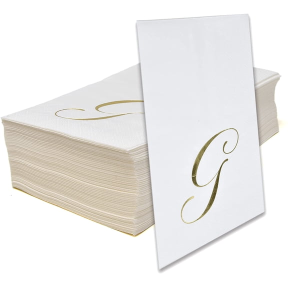 Gift Boutique Monogram Guest Napkins Letter G, Gold Foil Paper Napkins, 2-Ply Disposable, 100 Count, 15 x 12.75 in, White & Gold