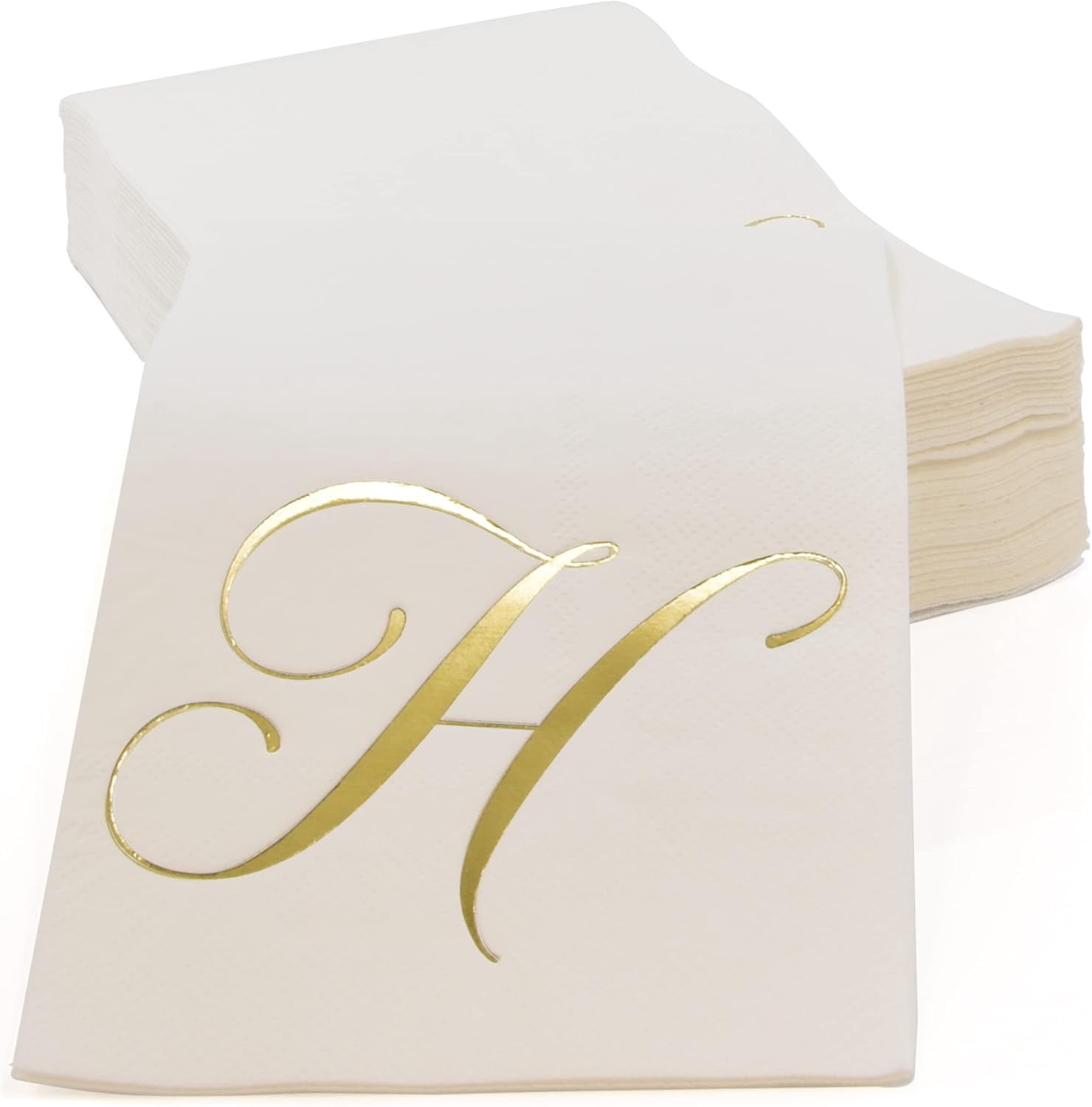 Gift Boutique Monogram Guest Napkins Letter H Gold Foil 100 Count 2-Ply Disposable Paper Dinner Napkins 15 x 12.75 Inches White