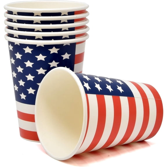 Gift Boutique Patriotic Disposable Paper Cups, 12 oz, 50 Count, American Flag Stars & Stripes Red White Blue Party Cups for Fourth of July Events
