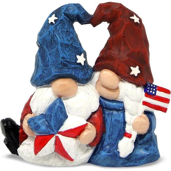 Gift Boutique Patriotic Gnome Resin Figurine, Red White Blue 4th of July Americana Shelf Table Decor, 3.5 in