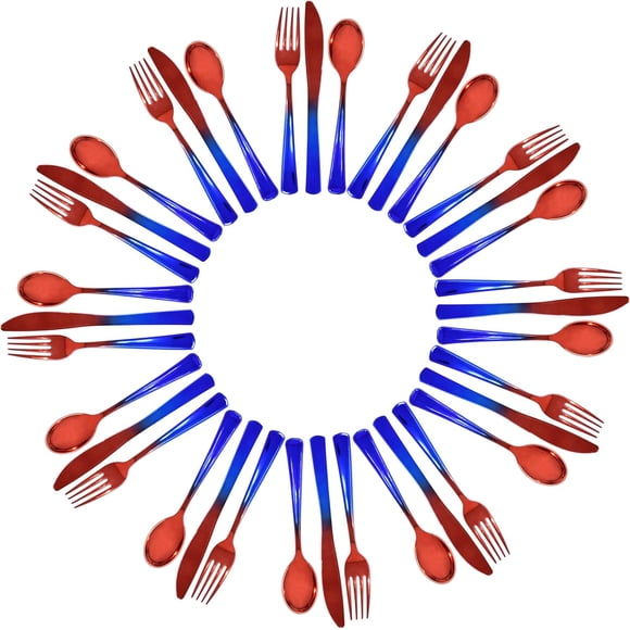 Gift Boutique Patriotic Plastic Cutlery Set, 144 Count Heavyweight Disposable Utensils, Red Blue Silver, 48 Forks Spoons Knives for Parties BBQ Picnic