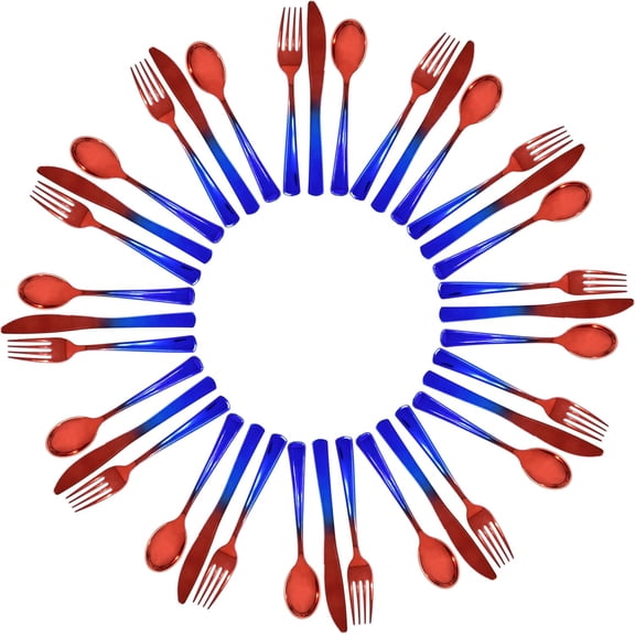 Gift Boutique Patriotic Plastic Cutlery Set, 144 Count Heavyweight Disposable Utensils, Red Blue Silver, 48 Forks Spoons Knives for Parties BBQ Picnic