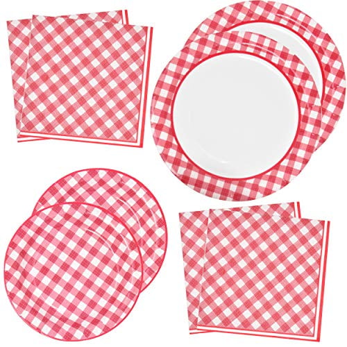 Gift Boutique Red & White Gingham Paper Plates & Napkins