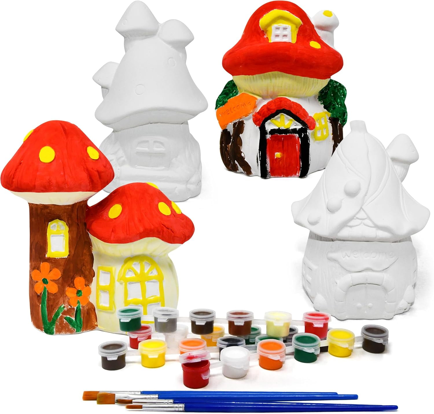 Gift Boutique Set of 4 Paint Your Own Mini Fairy Garden House Gnome Statue