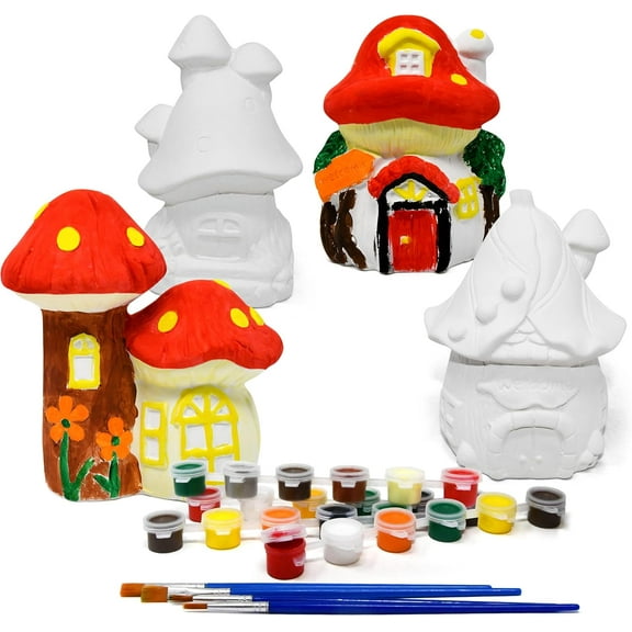 Gift Boutique Set of 4 Paint Your Own Mini Fairy Garden House Gnome Statue