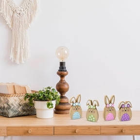Gift Boutique Wooden Easter Bunny Decoration Set of 4 – Rustic Spring Tabletop Decor with Floral Accents, 3.2 x 5.9 in, Tan