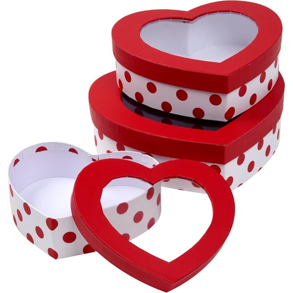 Gift Boutique Valentine's Day Heart Shaped Gift Boxes with Window 3 Pack Hearts Treat Box with Lids Nesting Cardboard Cookie Box for Gift Giving Holiday Decorative Present Wrapping & Packaging