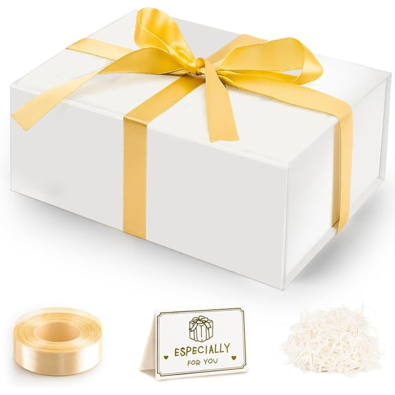 Gift Box, 10.24x7.5x3.2" Gift Boxes with Closure Lids for Presents Groomsman Proposal Box, Large Magnetic Gift Box for Wrapping Gifts, Christmas, Birthday Proposal Gift, Contains Card, Ribbon, Filler