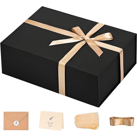Gift Box 13.5''x10''x4'' Large Gifts Box with Magnetic Lids Black Gift Boxes for Father's Day graduation gifts Contains Card, Ribbon, Filler
