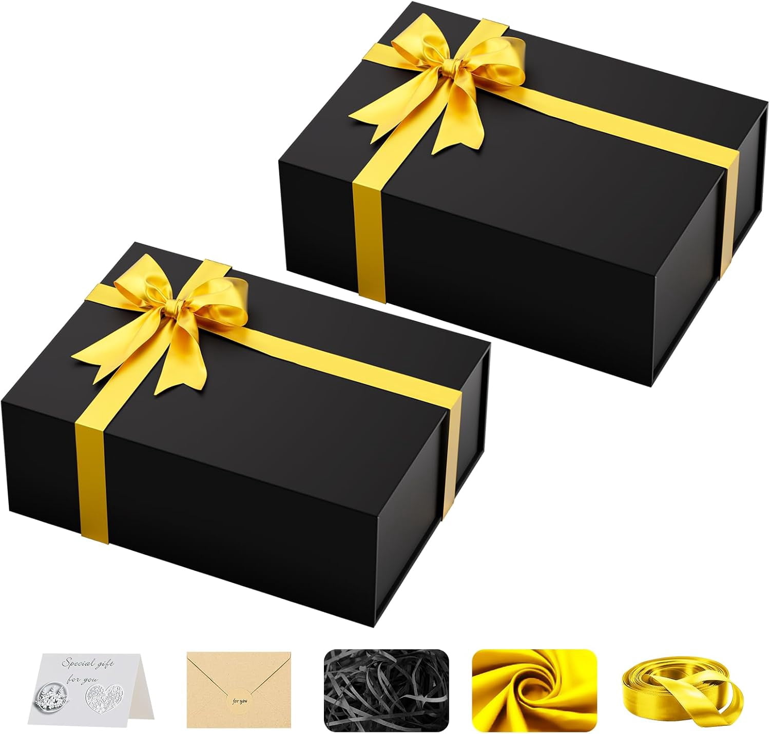 OEMVALATY 6-Pack Magnetic Gift Boxes - 12x8x4.5 Inches, Black With Ribbon, Reusable For Weddings & Birthdays
