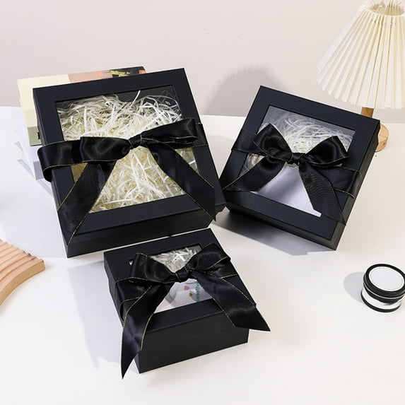 Gift Box under $5! kkbbma Clear Lid Gift Box with Bow, Square Valentine's Day Present Packaging, Transparent Storage Box for Jewelry Cosmetics, Holiday Birthday Gift Container